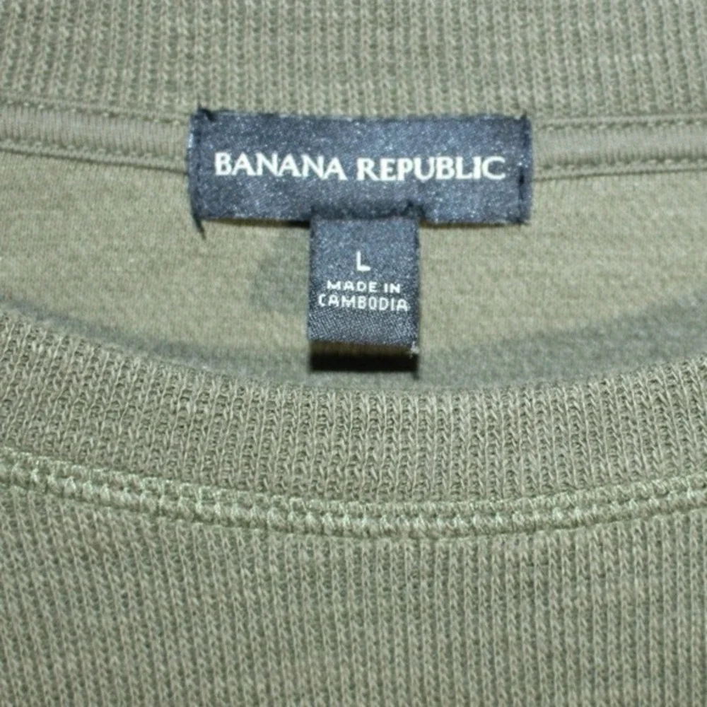Banana Republic Mens Olive Green Slub Knit Long Sleeve Crewneck‎ Pullover Large